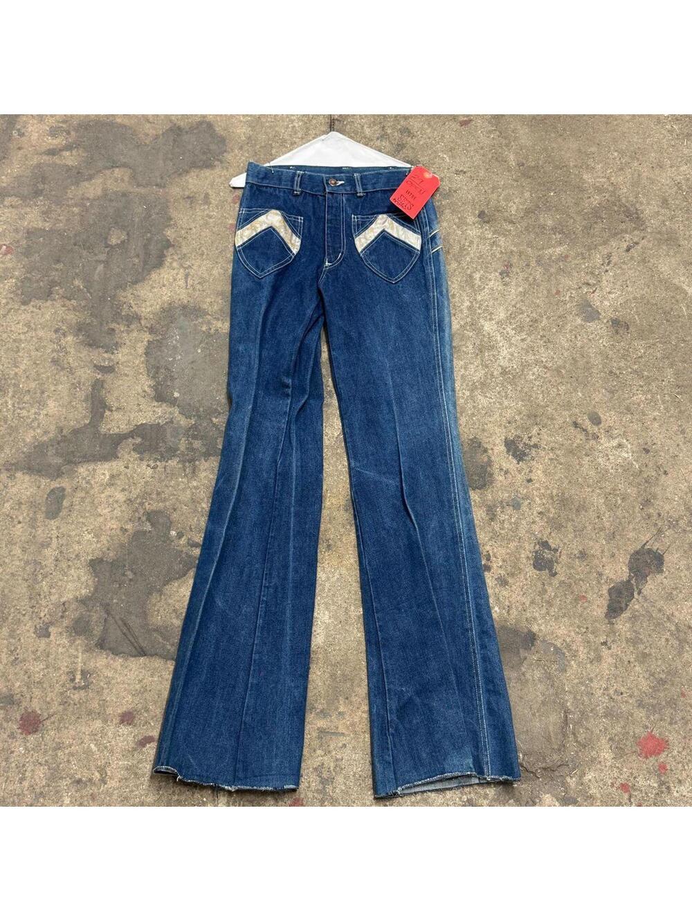 Vintage 70s Metallic Mixed-Panel Flare Jeans S